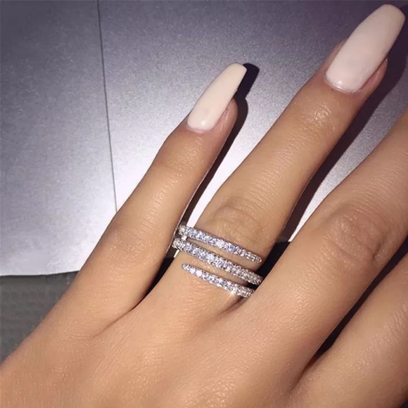 NEW 3 ROUND FULL DIAMOND STERLING SILVER RING - Picture 2 of 7